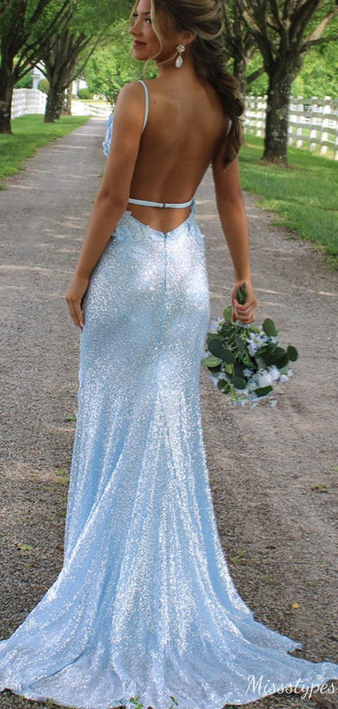 Elegant V-neck Spaghetti Strap Backless Mermaid Long Prom Dress Ideas, Evening Party Dresses,ZX707