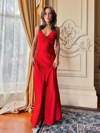 Unique Red Spaghetti Strap V-Neck Backless Mermaid Long Prom Evening Dress,ZX308