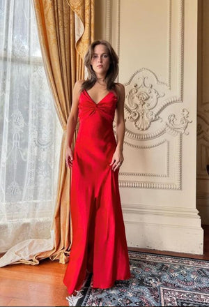 Unique Red Spaghetti Strap V-Neck Backless Mermaid Long Prom Evening Dress,ZX308