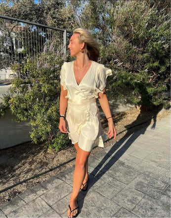 Cozy Satin Champagne Ruffle V-Neck Women Mini Party Homecoming Dresses,HM282