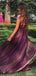 Elegant V-neck Spaghetti Strap A-line Long Prom Dress Ideas, Evening Party Dresses,ZX708