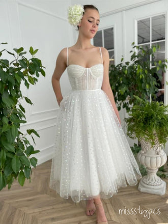 Sparkly Sweetheart Empire White Tea-Length Fashion Prom Dresses,ZX177