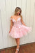 Cute Off Shoulder Ruffle Tulle Bow Pink Mini New Arrival Homecoming Dresses,HM165