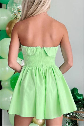 Strapless Mint-Green Pretty A-Line Short Party Homecoming Dresses,HM192