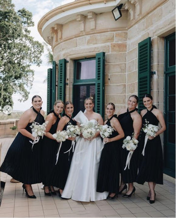 Simple Halter Black Long Sleeveless Bridesmaid Dresses Online, BL95