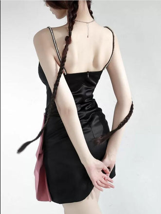 Vintage Side Slit Pink Flower Black Satin Mini New Arrival Homecoming Dresses,HM120