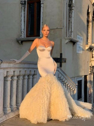 Champagne Satin Mermaid Designed Sweetheart With Trailing Long Fashion Wedding Dresses,HS109