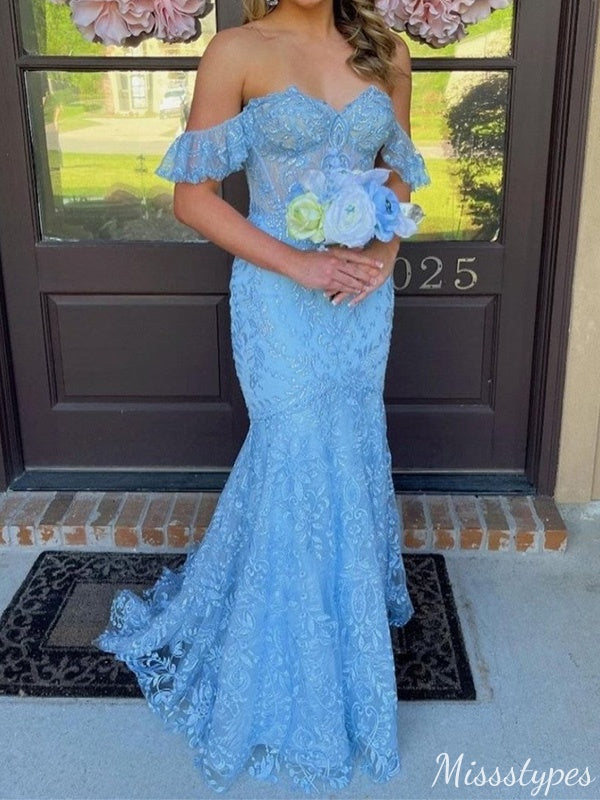 Gorgeous Sweetheart Off-shoulder Mermaid Long Prom Dress Ideas, Evening Party Dresses,ZX716