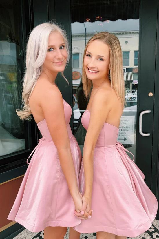 Simple Strapless A-Line Pink Mini New Arrival Homecoming Dresses,HM164