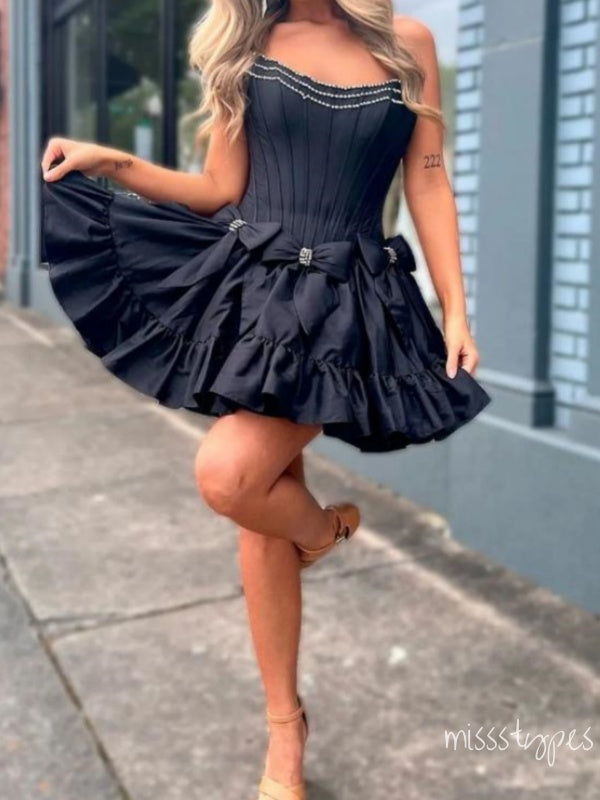 New Arrival Sexy Black Strapless Ruffle Women Mini Party Homecoming Dresses,HM266