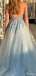 Elegant Spaghetti Strap Notched A-line Long Prom Dress Ideas, Evening Party Dresses,ZX718