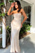 Sexy Beige Women Strapless Mermaid Satin Long Prom Evening Dress,ZX359