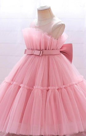 Child Pink Tulle Empire A-Line Cute Little Flower Girl Dresses, ET46