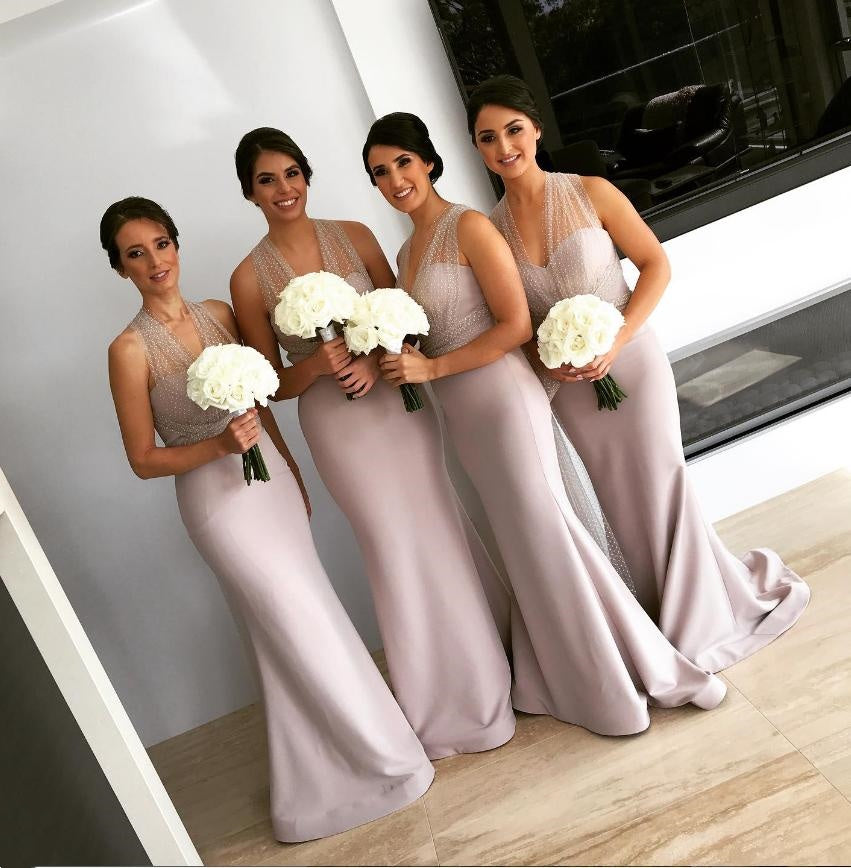 Coral Mermaid Halter Sweetheart Floor-Length Bridesmaid Dresses Online, BL62