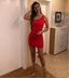 Simple One Shoulder Red Bodycon Women Flower Mini Party Homecoming Dresses,HM289