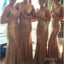 Beautiful Champagne V-Neck Spaghetti Strap Mermaid Floor-Length Women Bridesmaid Dresses Online, BL114