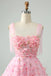 Flower Pink Beautiful Spaghetti Strap Tulle A-Line Mini Homecoming Dresses, HM79