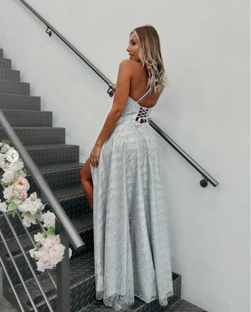 Unique Sliver Side Slit Halter Long Sexy Evening Prom Evening Dress,ZX227