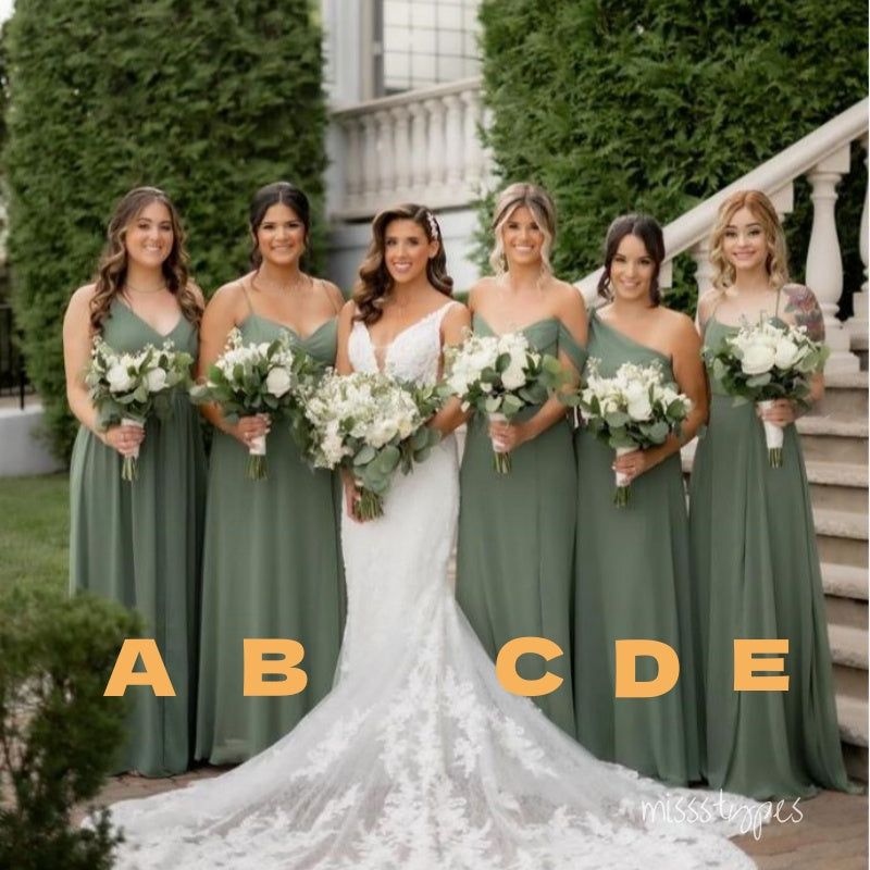 Mismatched Green Satin Women Floor-Length Bridesmaid Dresses Online, BL155