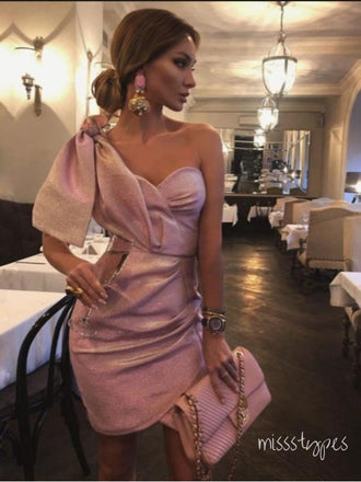 Sparkly Pink Designed Pleat Women Mini Party Homecoming Dresses,HM233