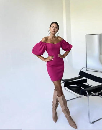 Sexy Rose Pink Off Shoulder Sheath Mini New Arrival Homecoming Dresses,HM129