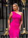 Rose Pink Sexy One Shoulder Pleat Mermaid Tea-Length Long Prom Evening Dress,ZX311