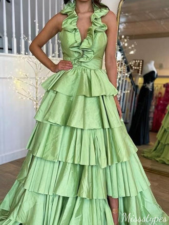 Gorgeous Halter V-neck Backless A-line Long Prom Dress Ideas, Evening Party Dresses,ZX733