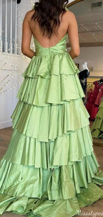 Gorgeous Halter V-neck Backless A-line Long Prom Dress Ideas, Evening Party Dresses,ZX733