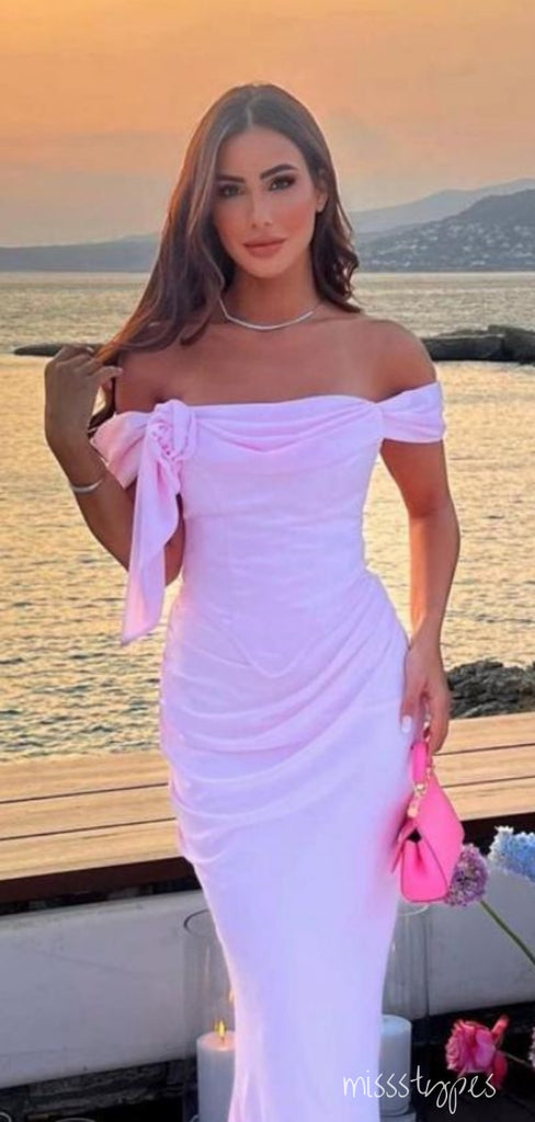 Sexy Blushing-Pink Off Shoulder Sheath Long Women Evening Prom Evening Dress,ZX231