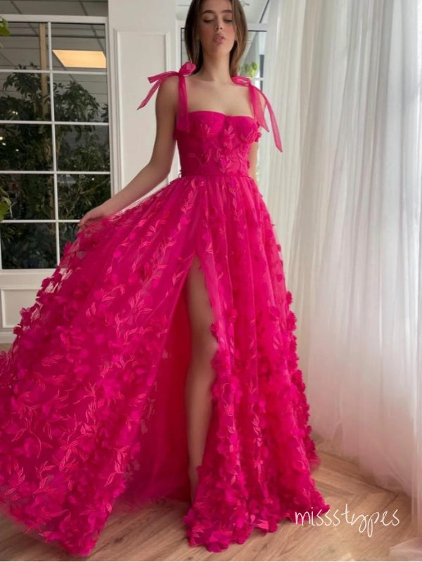 Cute Flower Unique Rose Red Side Slit Long Party Prom Evening Dress,ZX189