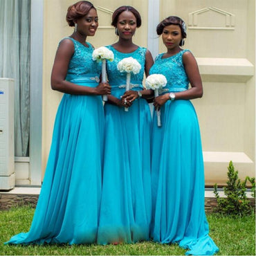Elegant Jewel Blue Appliqued Floor-Length Cozy Women Bridesmaid Dresses Online, BL112