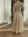 Vintage Champagne High-Neck Full Sleeve V-Neck A-Line Fashion Wedding Dresses,HS76