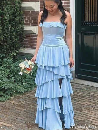 Elegant Strapless Straight Across A-line Long Prom Dress Ideas, Evening Party Dresses,ZX739