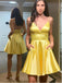 Classy Yellow V-Neck Women Spaghetti Strap Mini New Arrival Homecoming Dresses,HM172