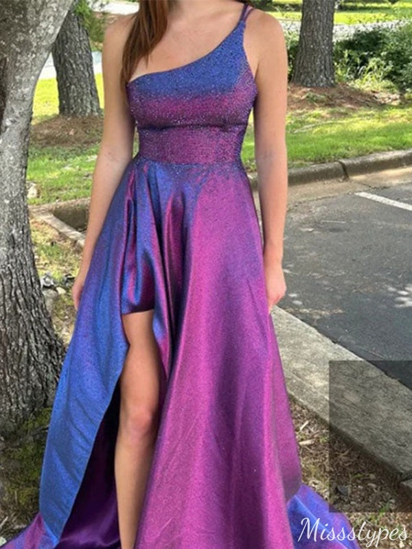 Gorgeous One-shoulder A-line Unique Long Prom Dress Ideas, Evening Party Dresses,ZX741