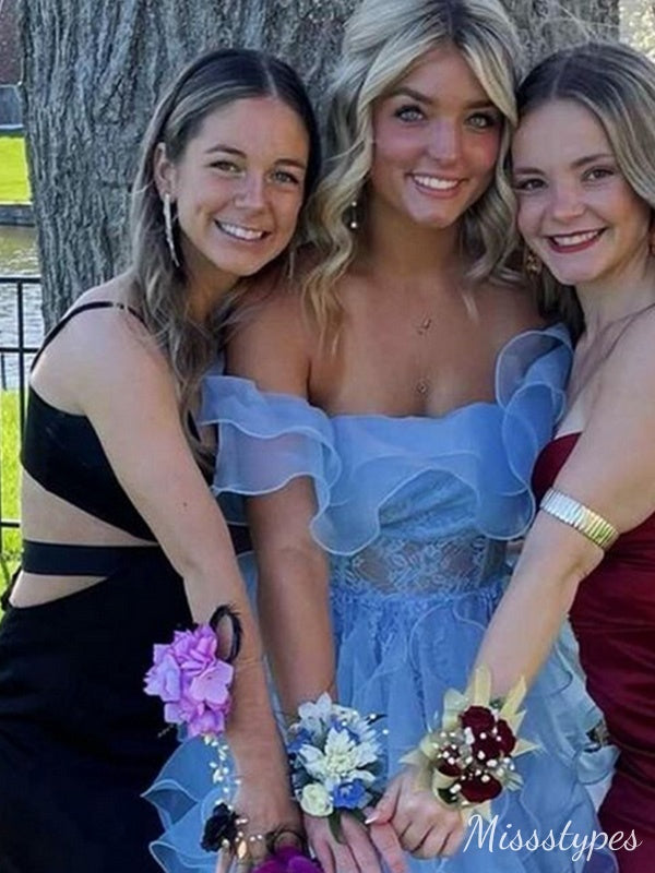 Gorgeous Off-shoulder Lace A-line Unique Long Prom Dress Ideas, Evening Party Dresses,ZX742