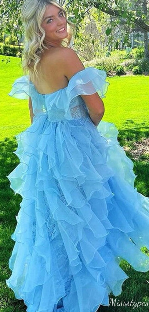 Gorgeous Off-shoulder Lace A-line Unique Long Prom Dress Ideas, Evening Party Dresses,ZX742