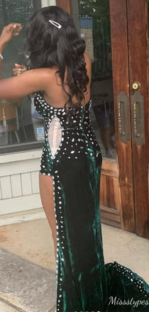 Sexy Deep V-neck Strapless Mermaid Unique Long Prom Dress Ideas, Evening Party Dresses,ZX744