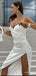 Sheath White Satin Spaghetti Strap Side Slit Fashion Prom Dresses,ZX182