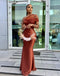 Vintage Brown Tulle&Satin One Shoulder Mermaid Long Bridesmaid Dresses Online, BL90