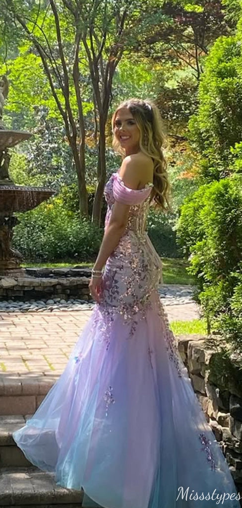Elegant Off-shoulder V-neck Mermaid Unique Long Prom Dress Ideas, Evening Party Dresses,ZX746
