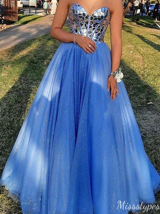 Elegant Strapless Sweetheart A-line Unique Long Prom Dress Ideas, Evening Party Dresses,ZX749