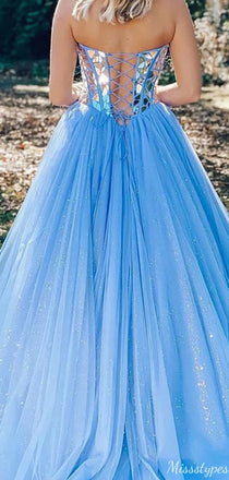 Elegant Strapless Sweetheart A-line Unique Long Prom Dress Ideas, Evening Party Dresses,ZX749