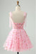 Flower Pink Beautiful Spaghetti Strap Tulle A-Line Mini Homecoming Dresses, HM79