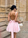 Cute Pink Spaghetti Strap Backless Mini Homecoming Dresses, HM87