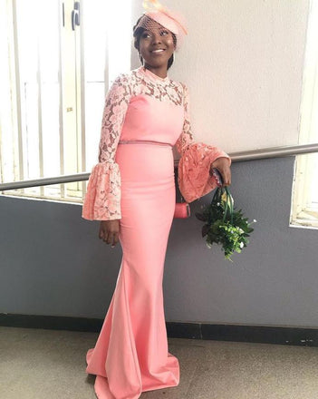 Coral Women Mermaid Appliqued Full Sleeve Bridesmaid Dresses Online, BL94