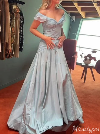 Elegant Spaghetti Strap Off-shoulder A-line Unique Long Prom Dress Ideas, Evening Party Dresses,ZX751