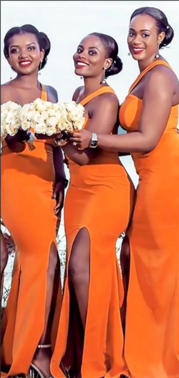 Sexy Mermaid Orange One Shoulder Bodycon Women Floor-Length Bridesmaid Dresses Online, BL157