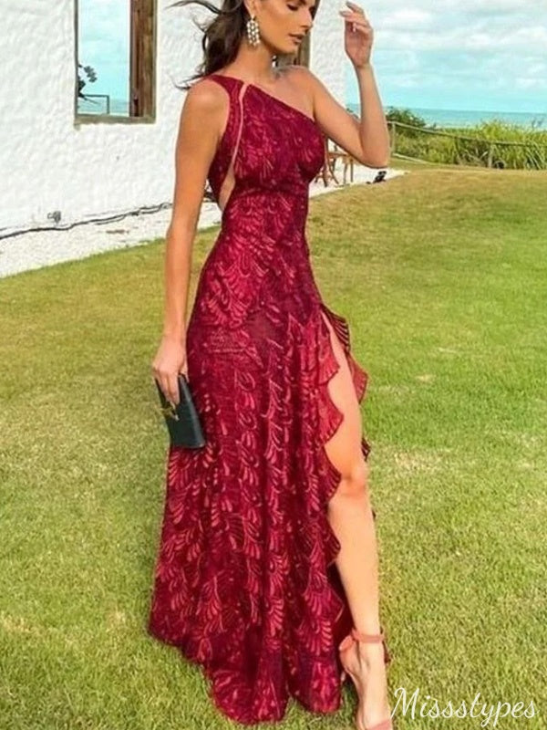Sexy One-shoulder Unique Sheath Unique Long Prom Dress Ideas, Evening Party Dresses,ZX752