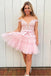 Cute Off Shoulder Ruffle Tulle Bow Pink Mini New Arrival Homecoming Dresses,HM165